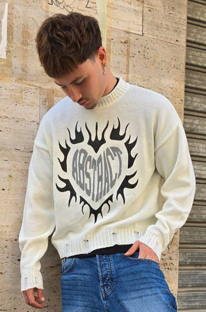 MAGLIONE CROPPED GLOBAL COD. ABSTRACT - BIANCO