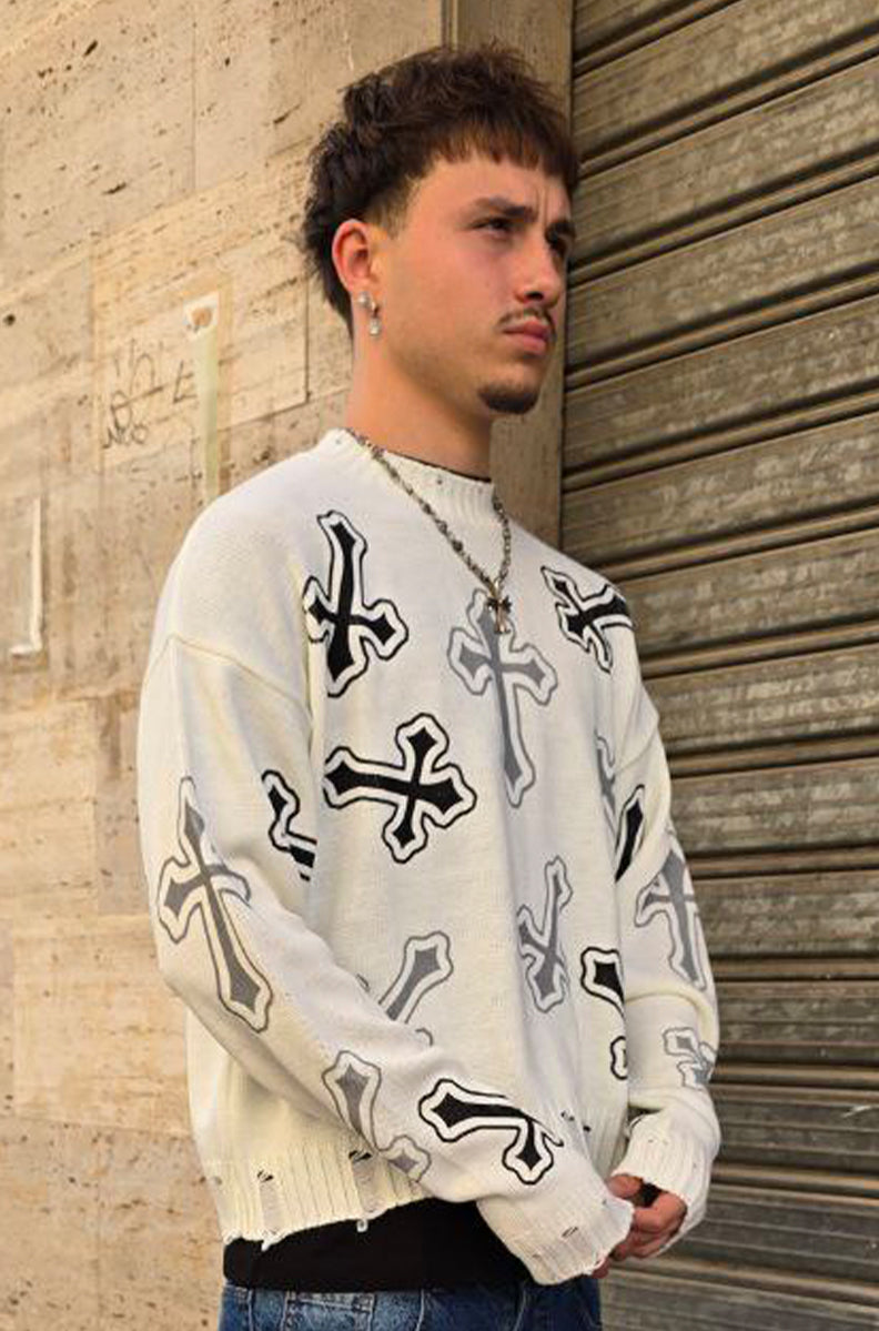 MAGLIONE CROPPED GLOBAL COD. CHROME - BIANCO