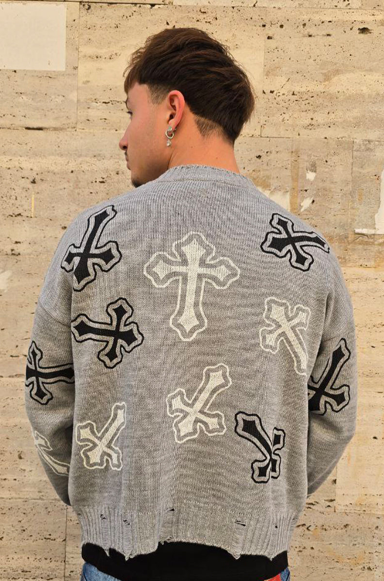 MAGLIONE CROPPED GLOBAL COD. CHROME - GRIGIO