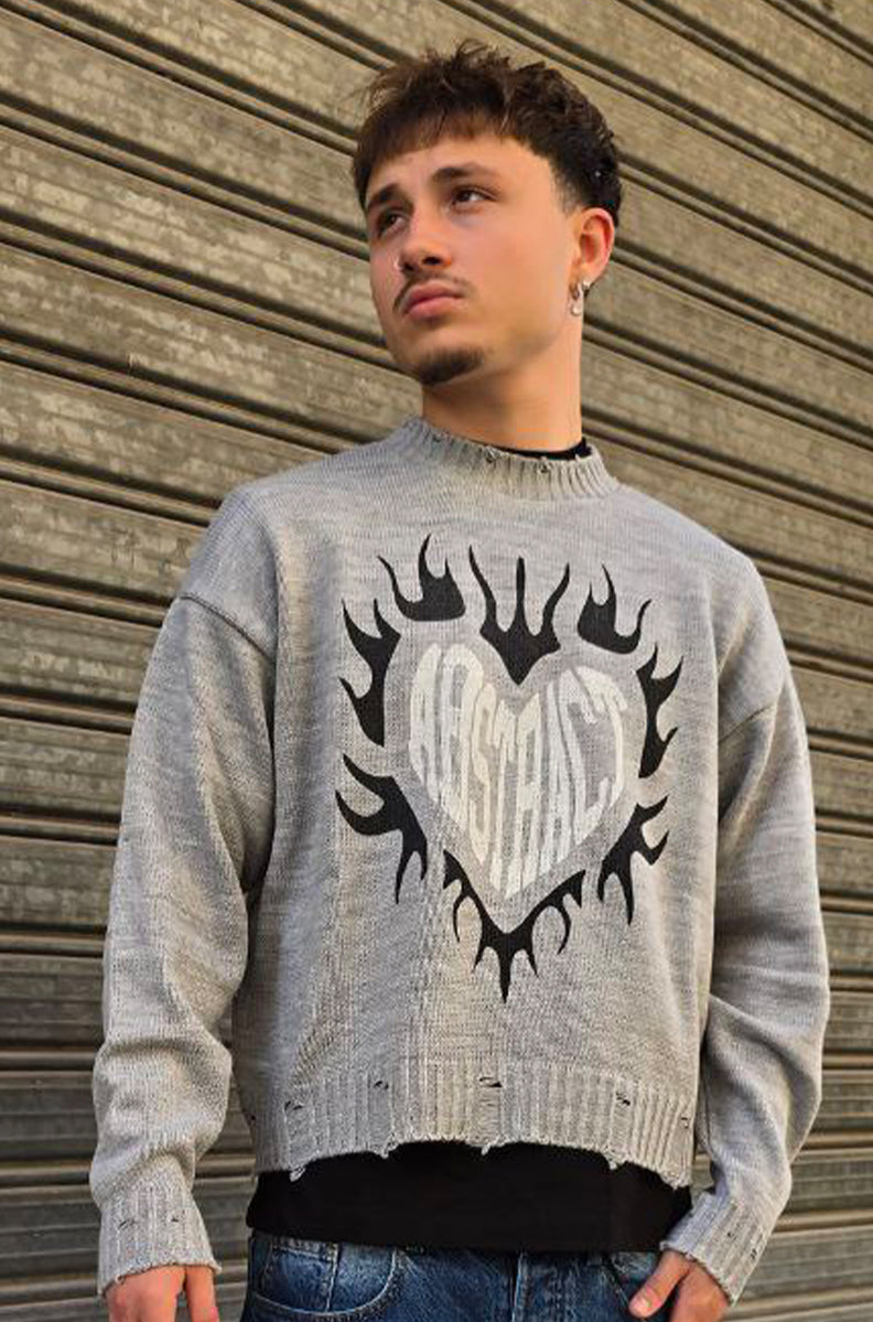 MAGLIONE CROPPED GLOBAL COD. ABSTRACT - GRIGIO