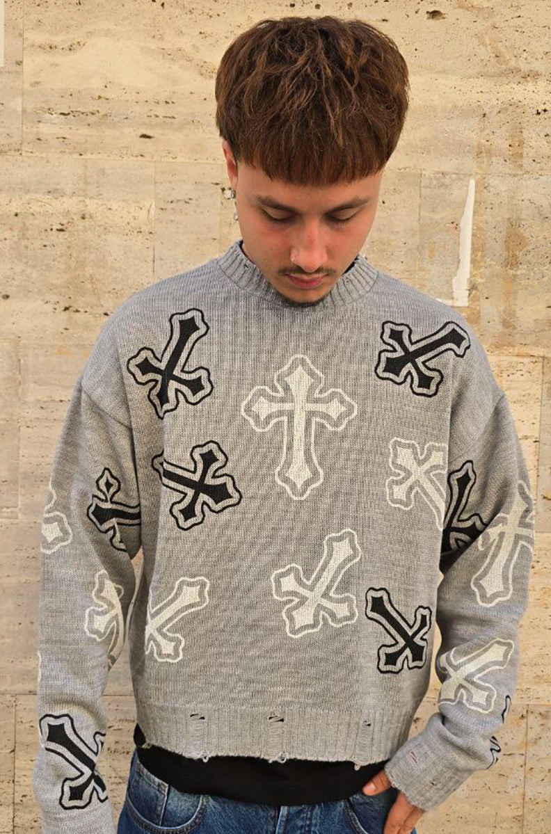 MAGLIONE CROPPED GLOBAL COD. CHROME - GRIGIO