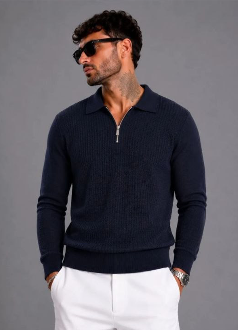 POLO ZIP MANICA LUNGA ART. M907 - BLU