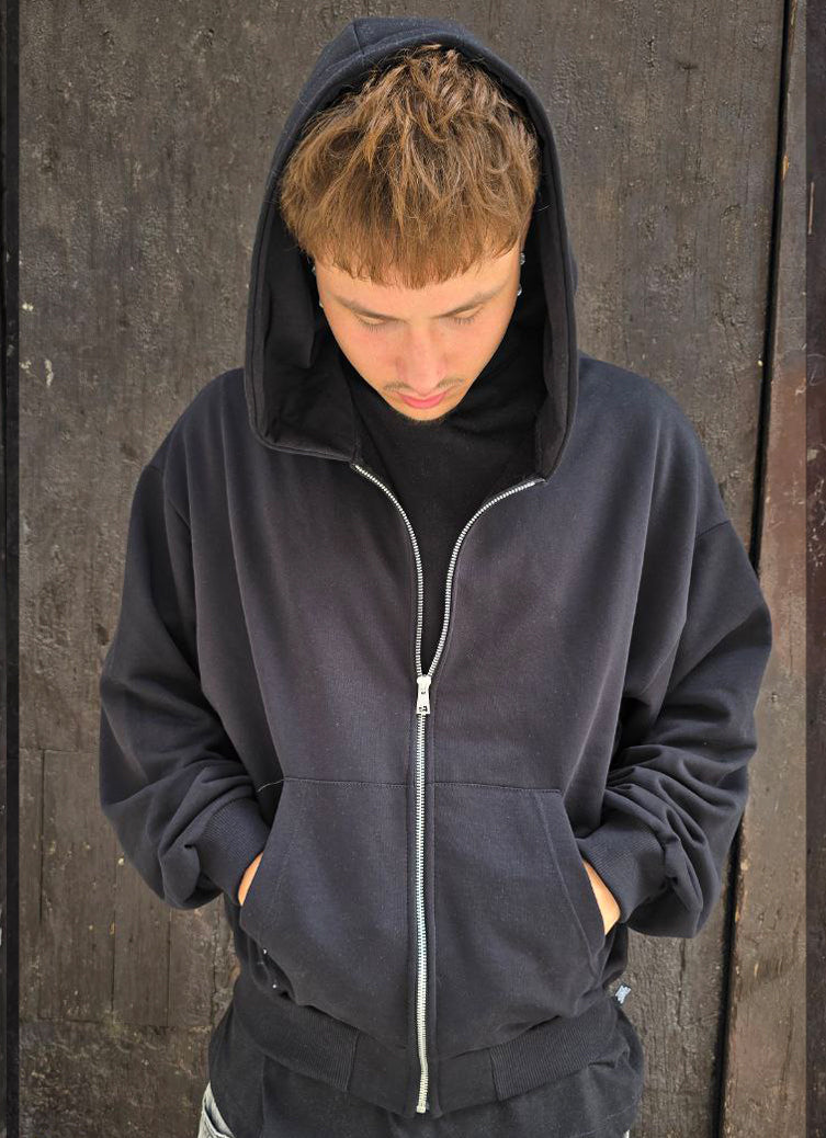 FELPA CROPPED ZIP GLOBAL COD. BASIC - NERO