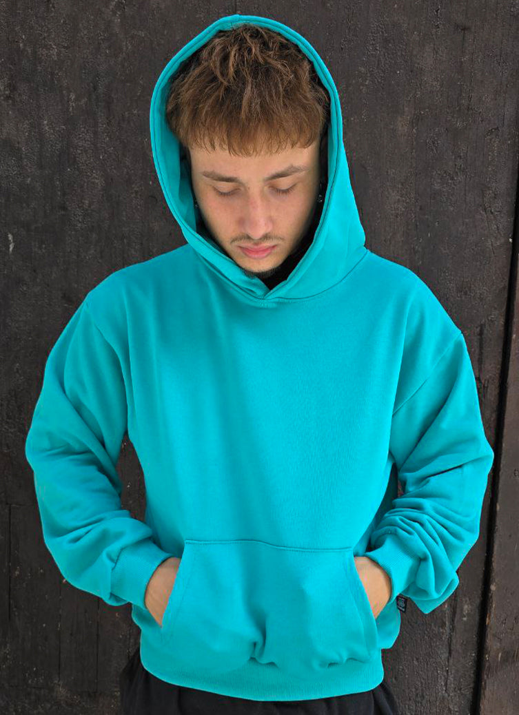 FELPA BOXY GLOBAL COD. BASIC HOODIE- TURCHESE