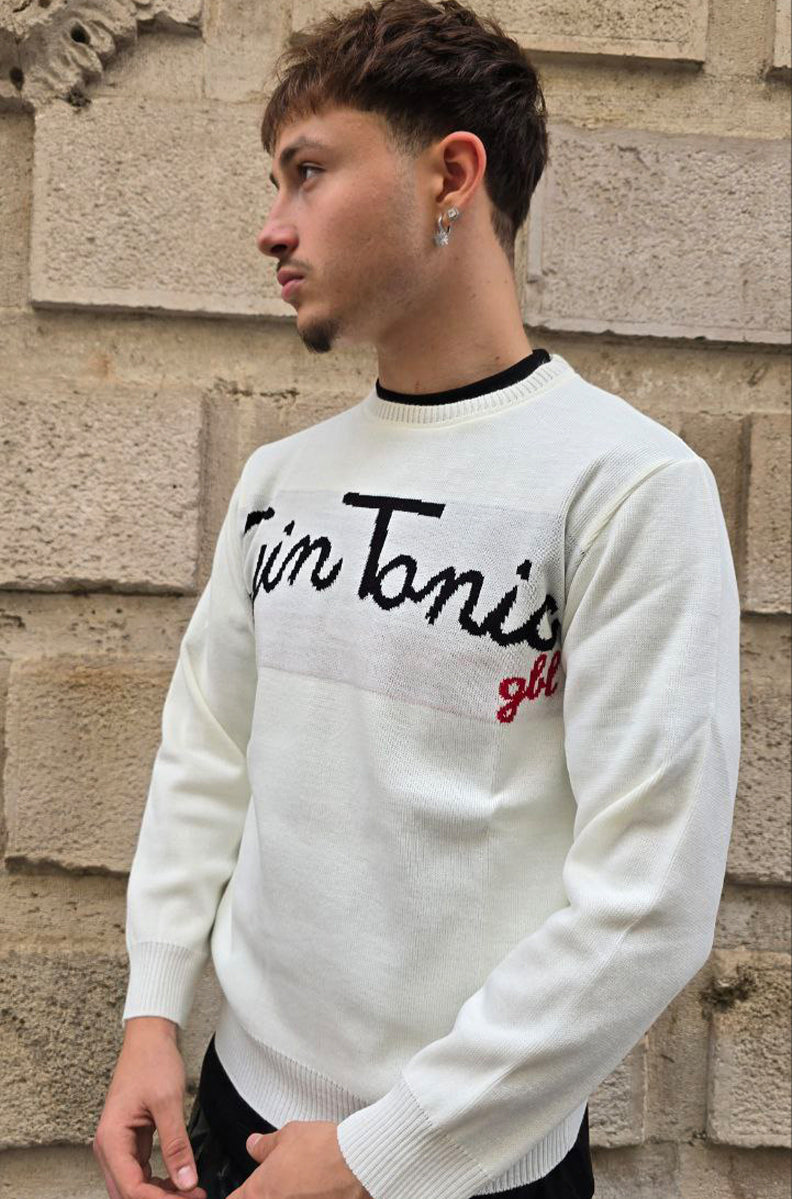 MAGLIONE CROPPED GLOBAL COD. GIN TONIC - BIANCO