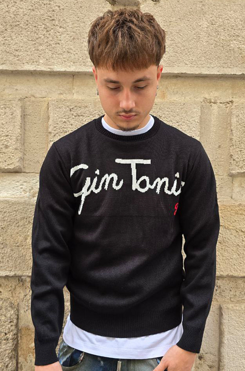 MAGLIONE CROPPED GLOBAL COD. GIN TONIC - NERO