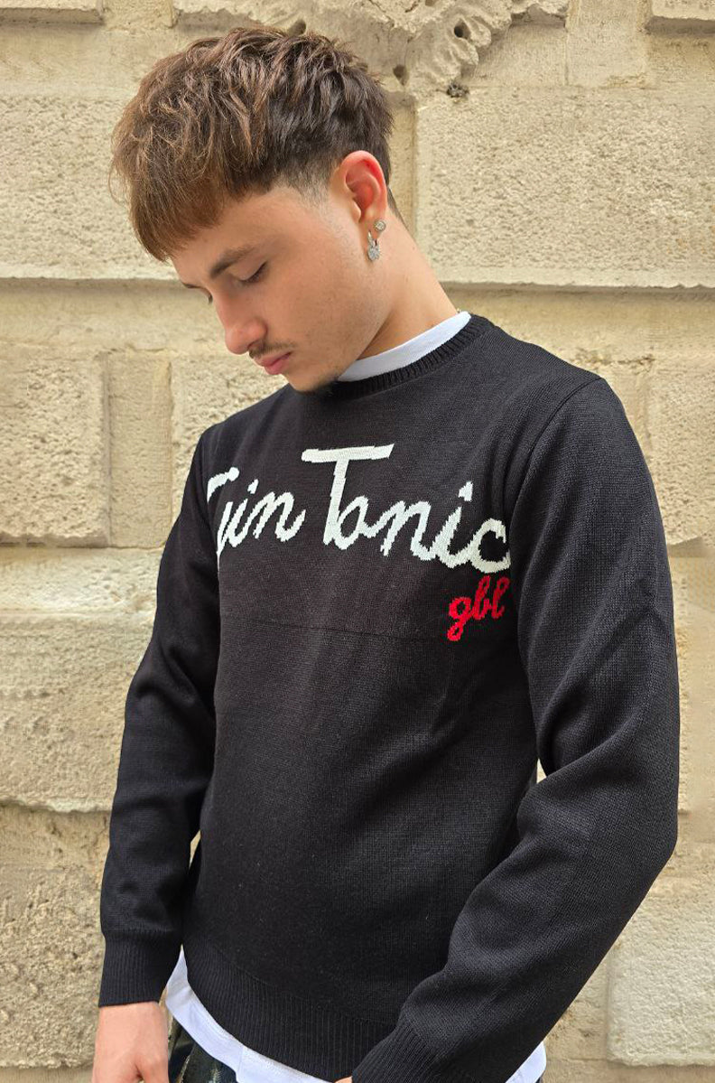 MAGLIONE CROPPED GLOBAL COD. GIN TONIC - NERO