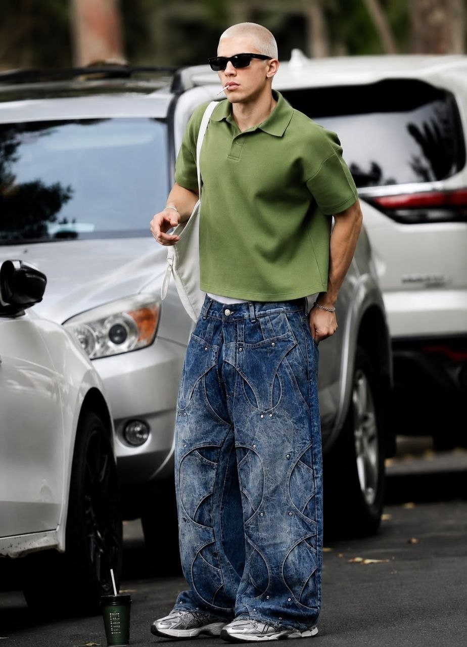 JEANS SCULPTED WASH BAGGY BLU DENIM