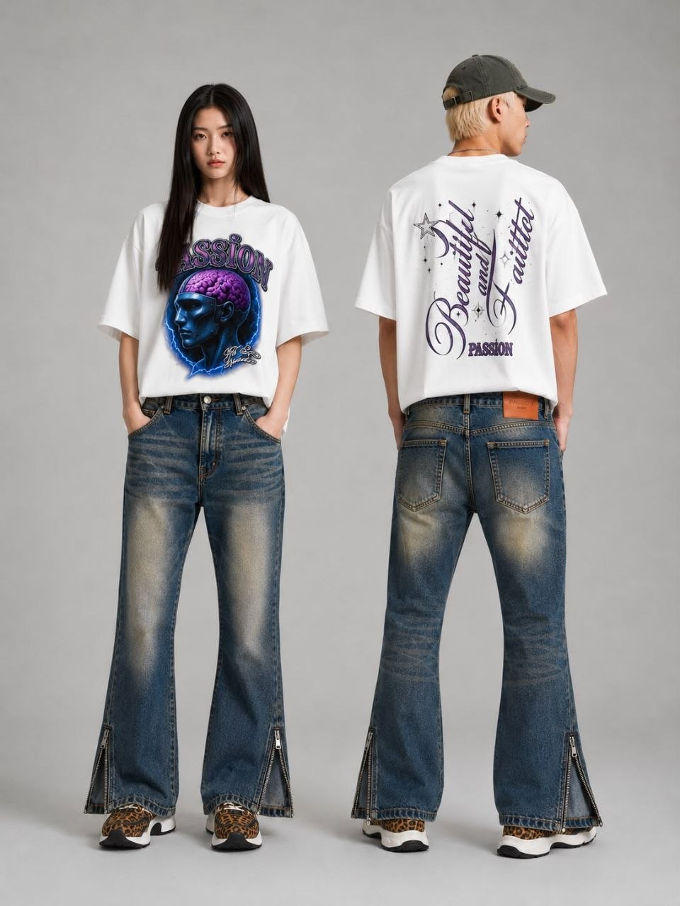 JEANS FLARE BLU DENIM SABBIATO - ART. 001