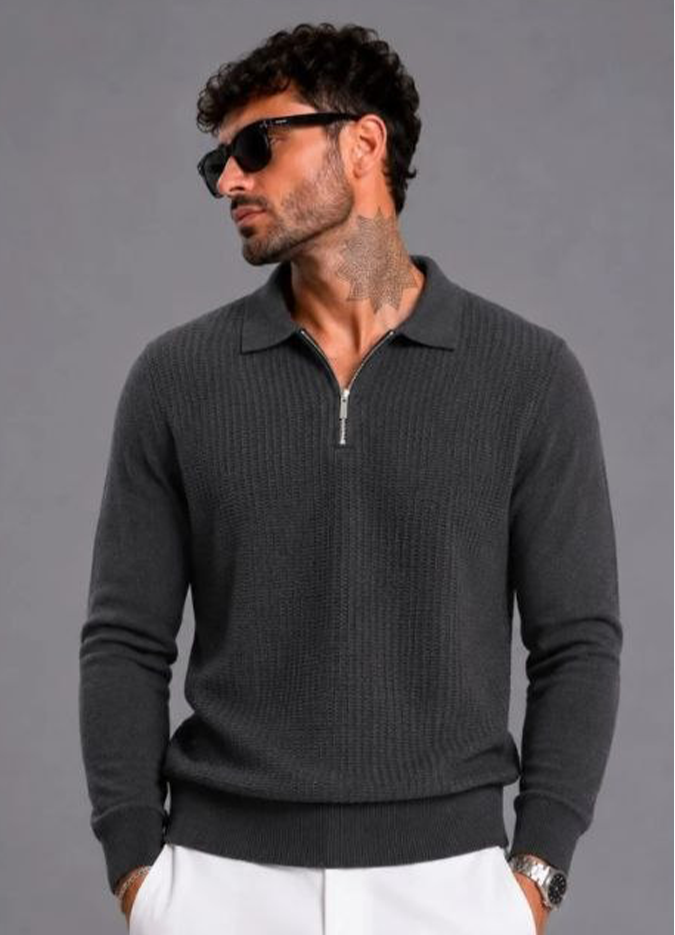 POLO ZIP MANICA LUNGA ART. M907 - GRIGIO SCURO
