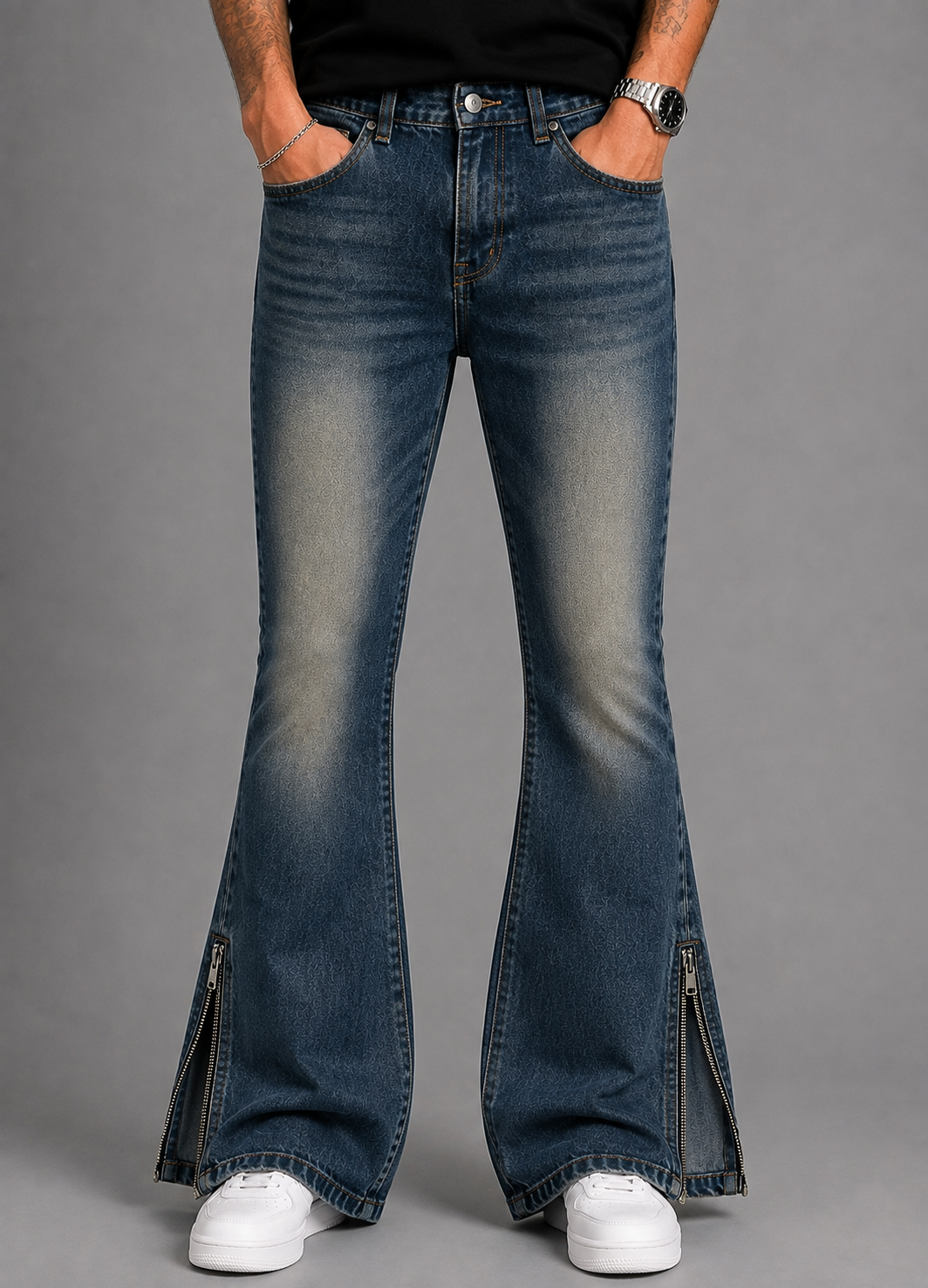 JEANS FLARE BLU DENIM SABBIATO - ART. 001