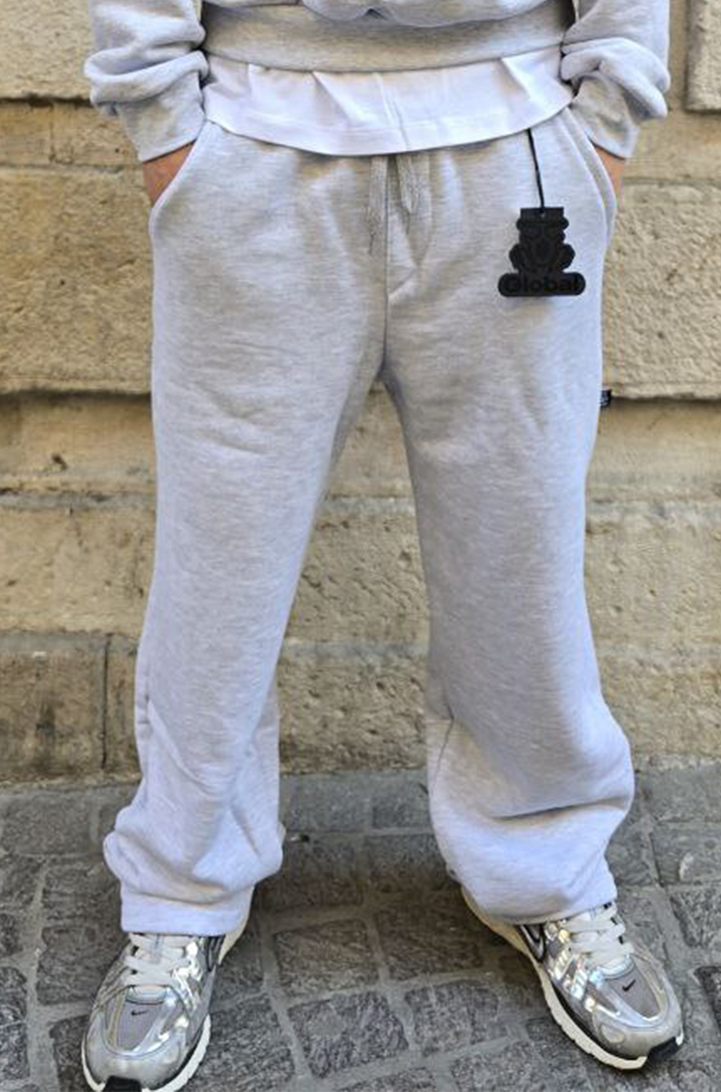PANTALONE COTONE 500GSM GLOBAL BRAND MOD. JOGGER DIAGONALE FONDO LARGO - GRIGIO NK