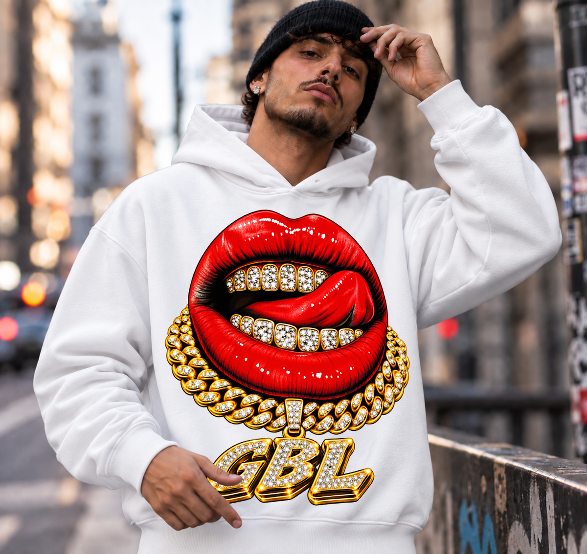 HOODIE GLOBAL BRAND REGULAR FIT BIANCA - ART. MOUTH GOLD