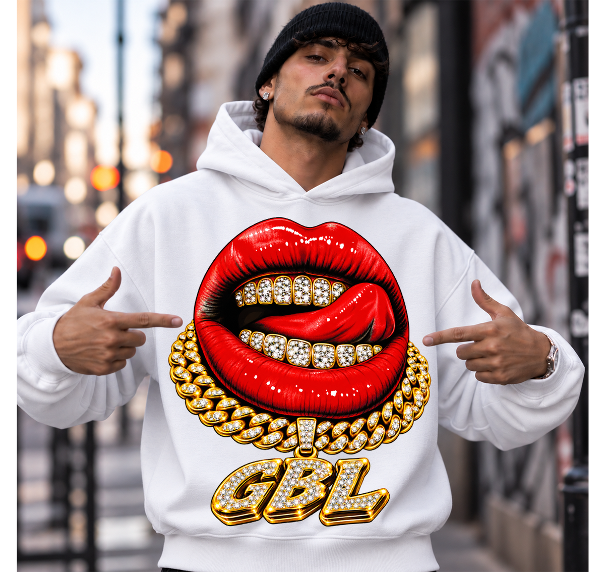 HOODIE GLOBAL BRAND REGULAR FIT BIANCA - ART. MOUTH GOLD