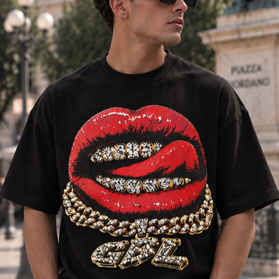 T-SHIRT GLOBAL BRAND OVERSIZE NERA - ART. MOUTH GOLD