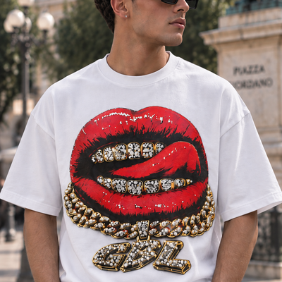 T-SHIRT GLOBAL BRAND OVERSIZE BIANCA - ART. MOUTH GOLD