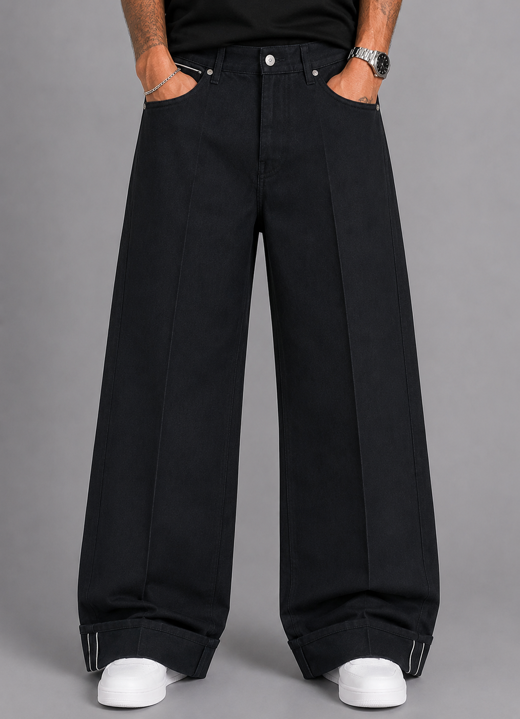 JEANS BAGGY CIMOSATO NERO