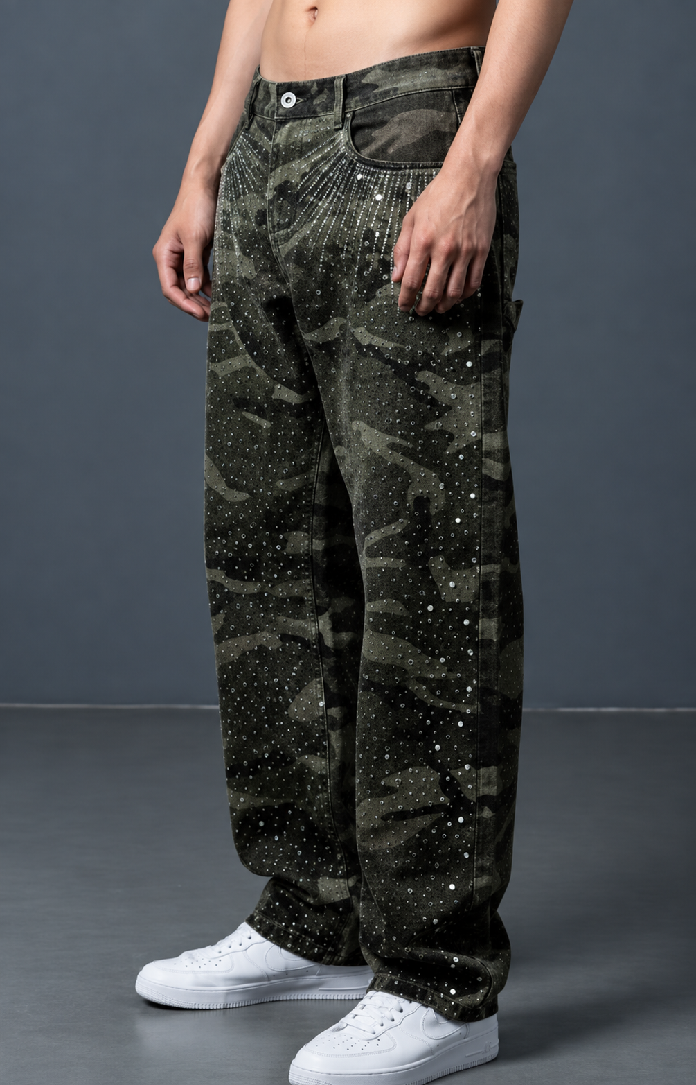 JEANS BAGGY MILITARE STRASS - ART. AD8880X