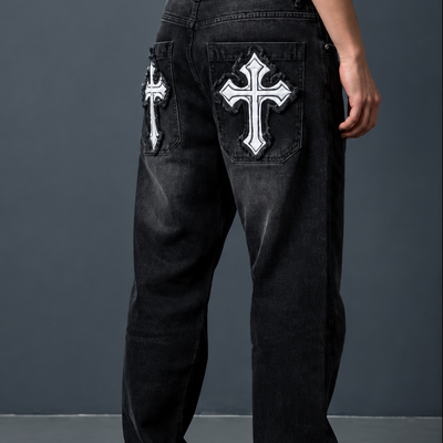 JEANS BAGGY NERO CROSS - ART. AD8851x