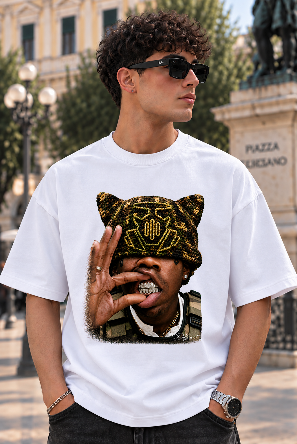 T-SHIRT GLOBAL BRAND OVERSIZE BIANCA - ART. CAMOUFLAGE HAT