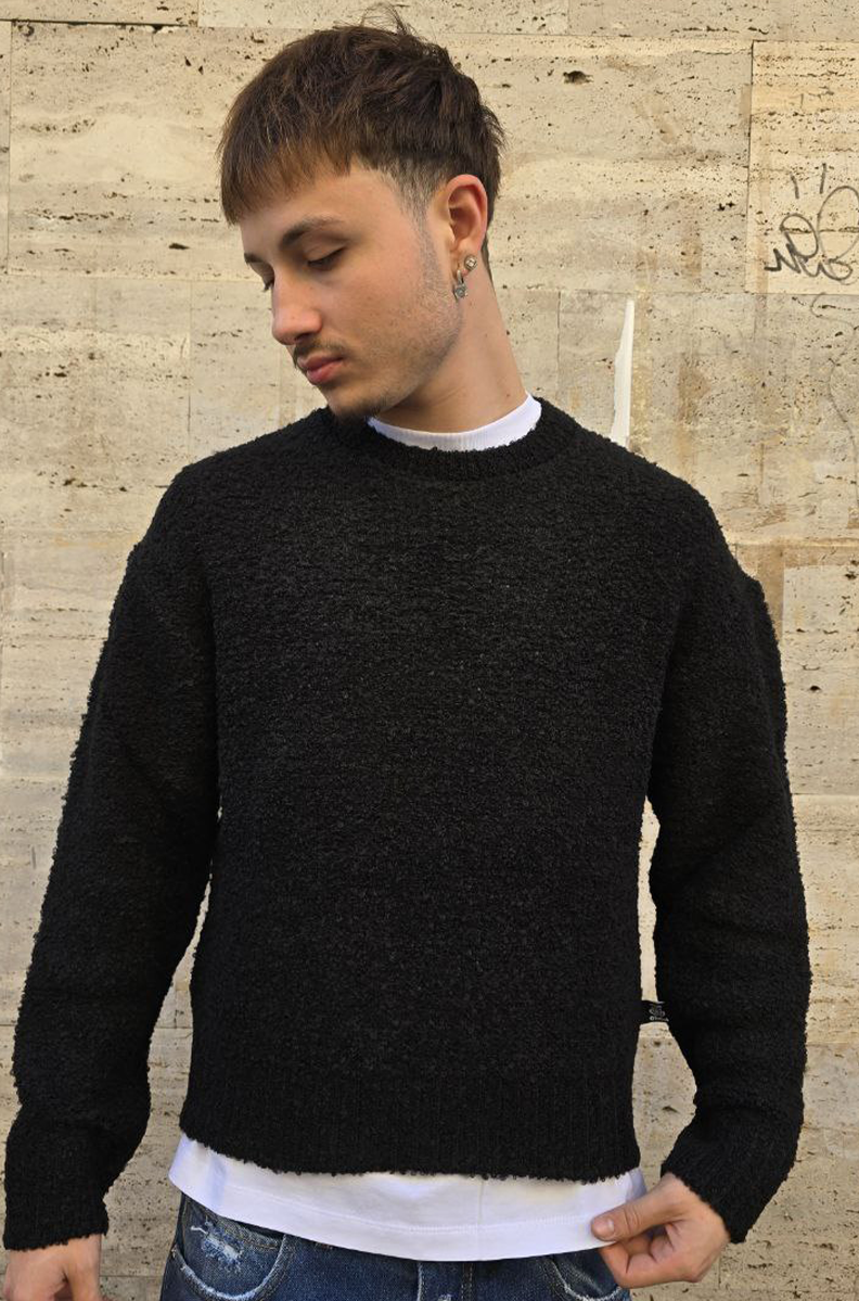 MAGLIONCINO CROP GLOBAL MOD. BOUCLE' - NERO