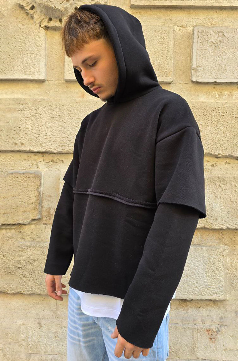 FELPA BOXY GLOBAL COD. LONG SLEAVE TAGLIO VIVO - NERO