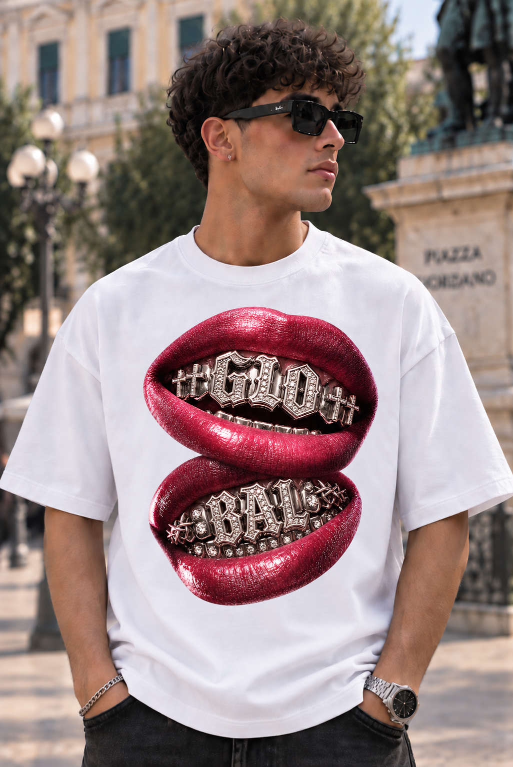 T-SHIRT GLOBAL BRAND OVERSIZE BIANCA - ART. DOUBLE MOUTH