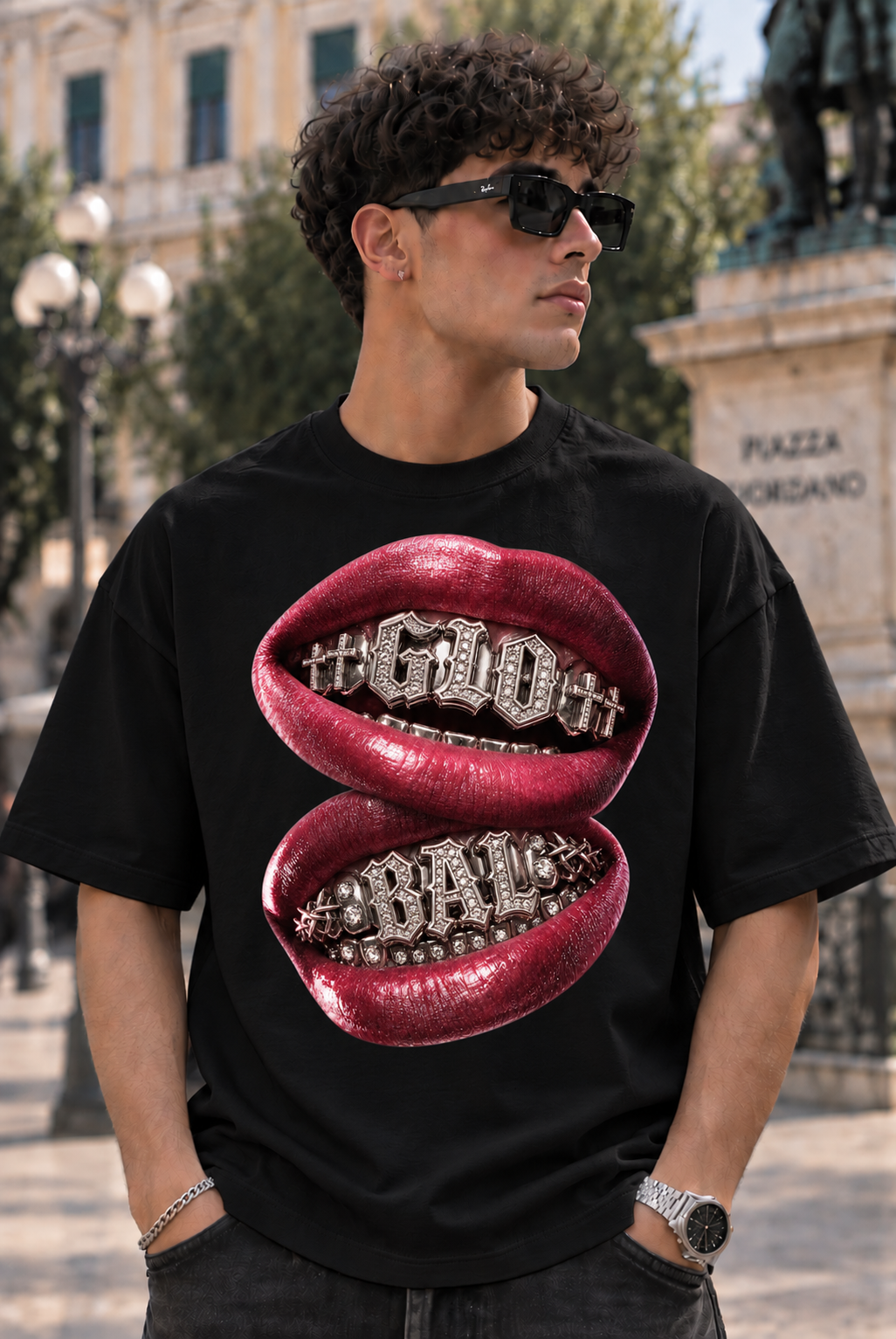 T-SHIRT GLOBAL BRAND OVERSIZE NERA - ART. DOUBLE MOUTH