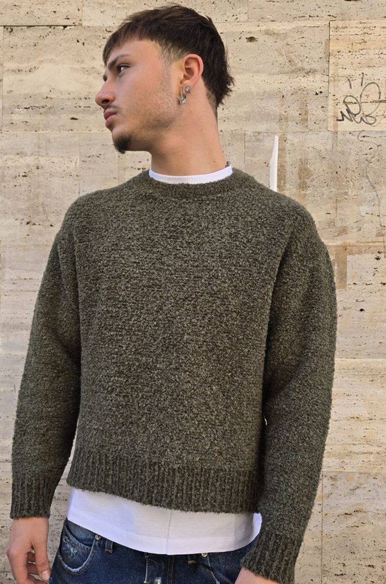 MAGLIONCINO CROP GLOBAL MOD. BOUCLE' - VERDE