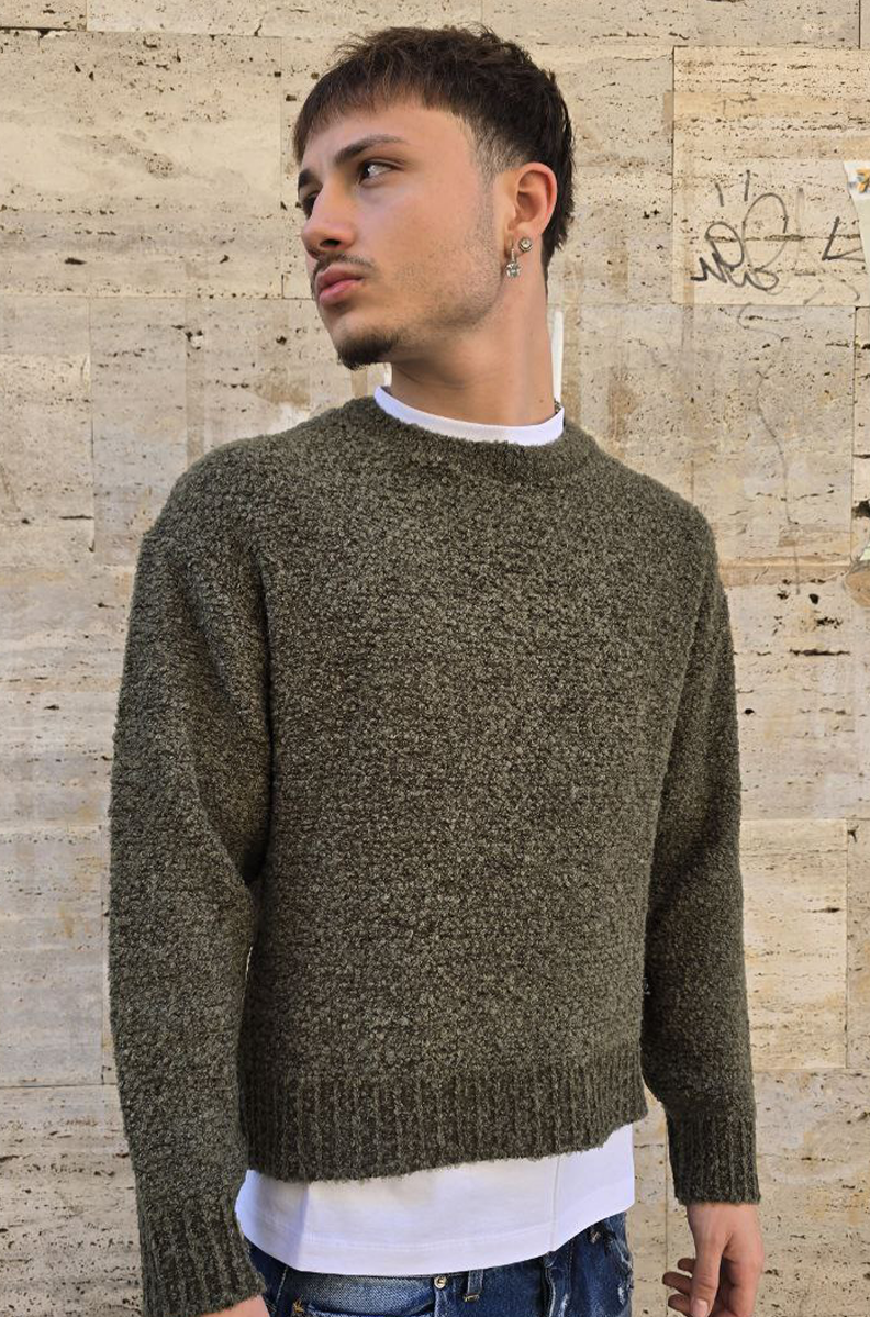 MAGLIONCINO CROP GLOBAL MOD. BOUCLE' - VERDE