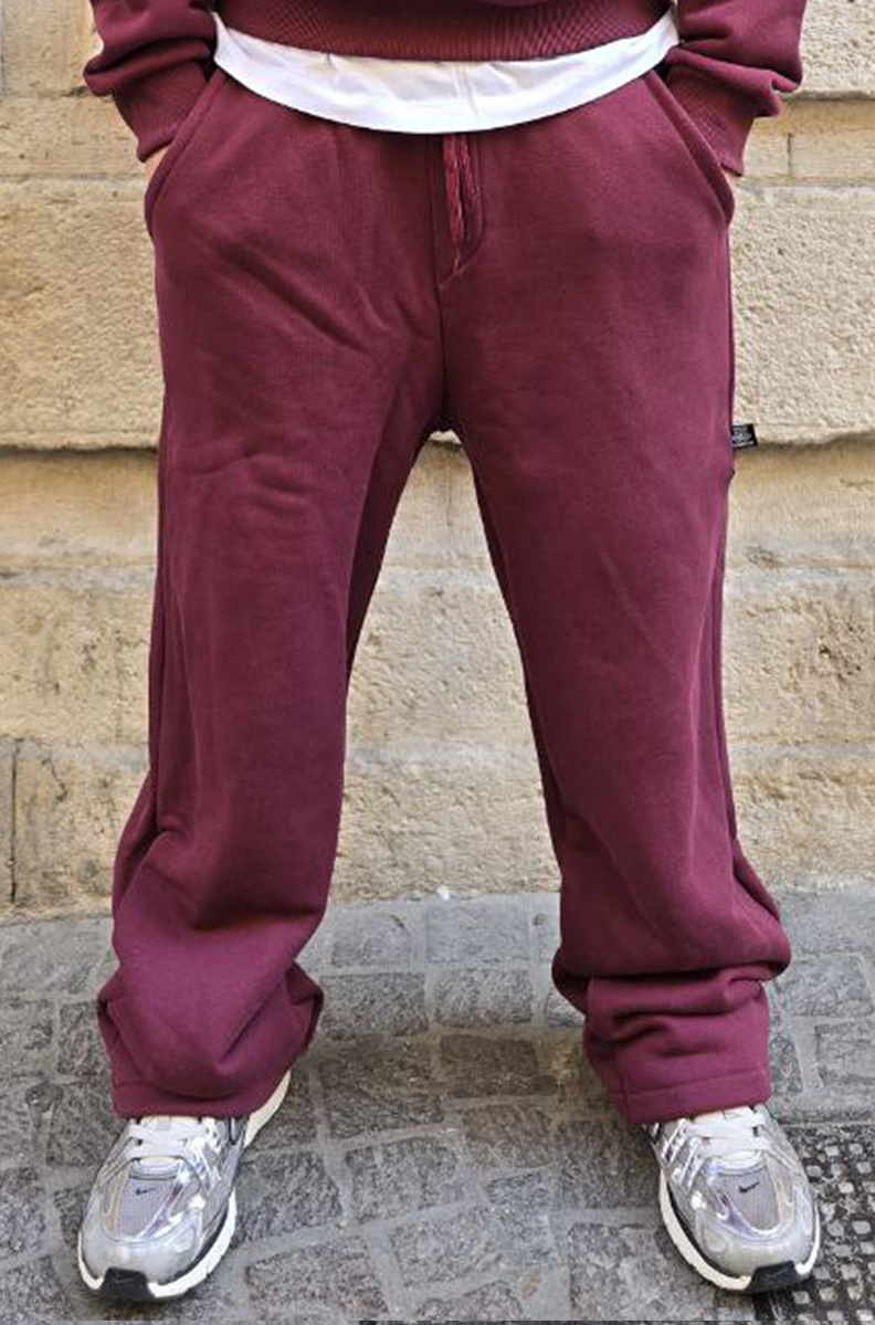PANTALONE COTONE 500GSM GLOBAL BRAND MOD. JOGGER DIAGONALE FONDO LARGO - BORDOUX