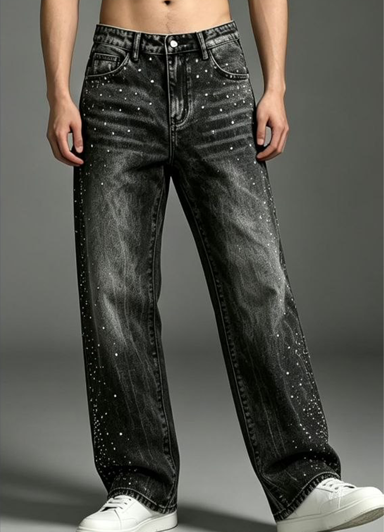 JEANS BAGGY STRASS NERO - ART. AD8833X
