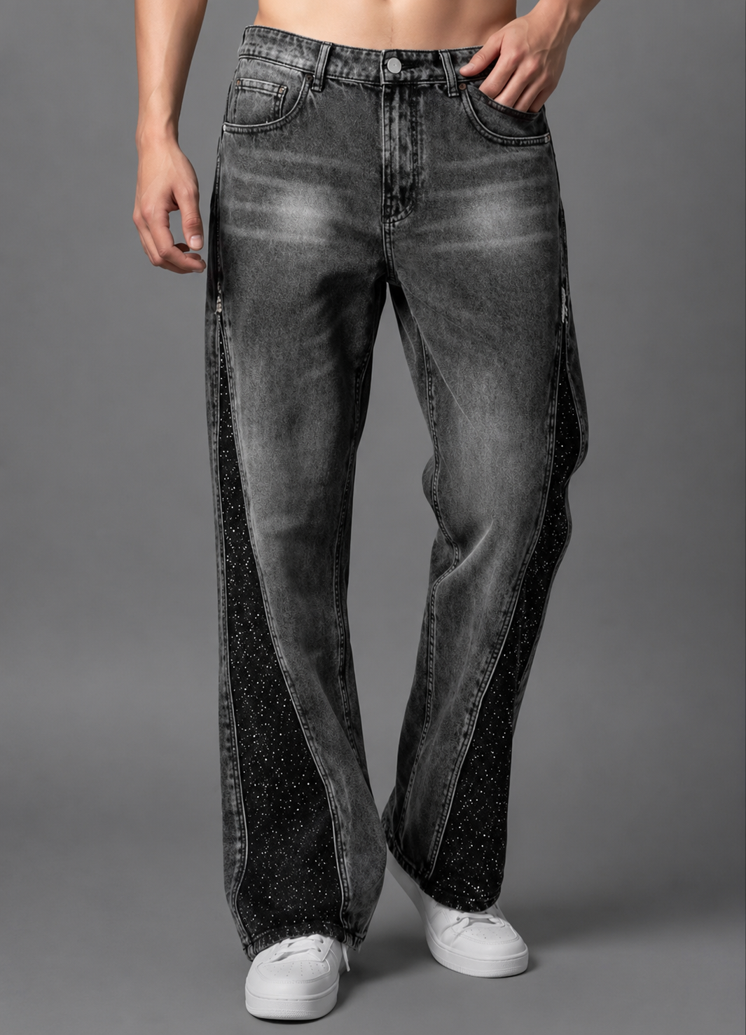 JEANS FLARED STRASS NERO - ART. AD8872