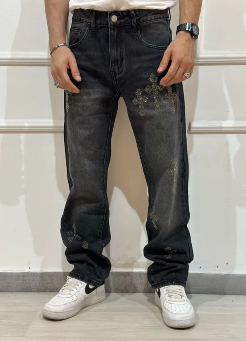 JEANS REGULAR FIT NERO CON CROCI - ART. 8816