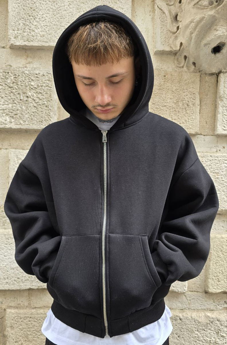 FELPA CROPPED ZIP GLOBAL COD. BASIC POLICOTONE - NERO