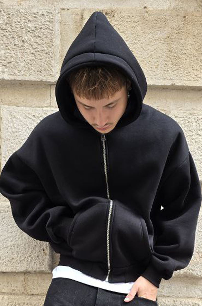 FELPA CROPPED ZIP GLOBAL COD. BASIC POLICOTONE - NERO