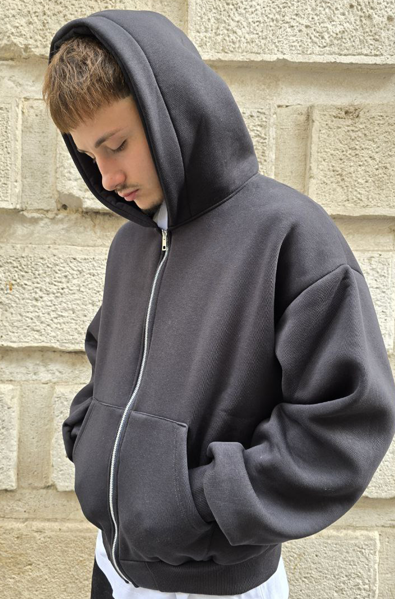 FELPA CROPPED ZIP GLOBAL COD. BASIC POLICOTONE - PIOMBO